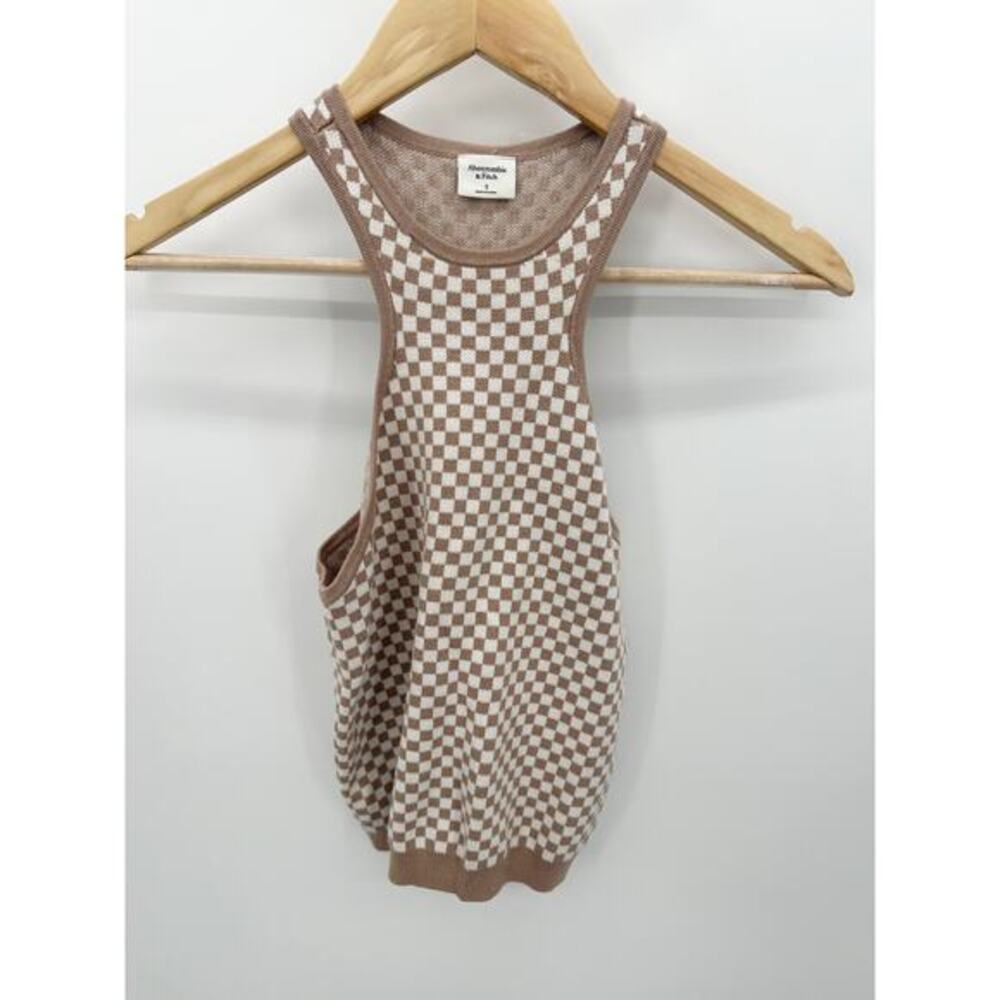 Abecrombie & Fitch Top Women S NWT Brown White Checkered High Neck Racerback